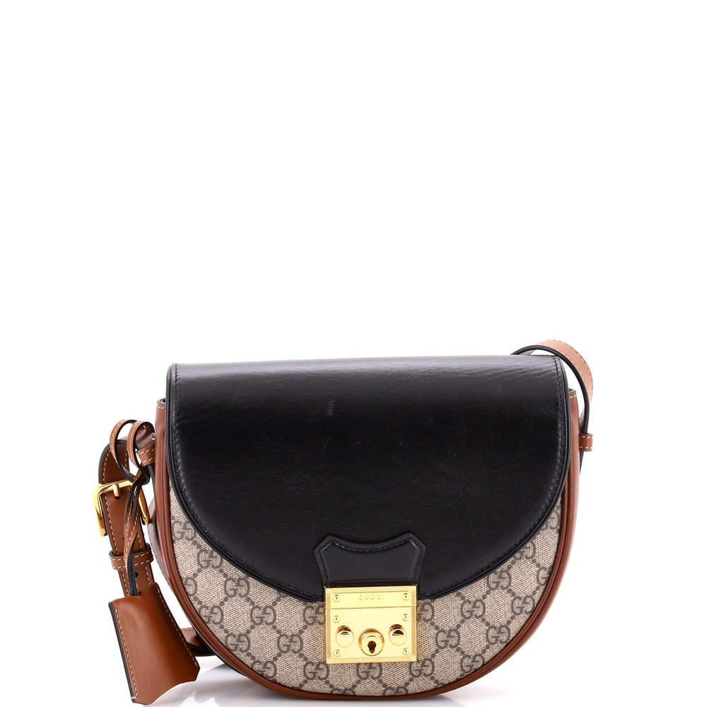Gucci Small Padlock Saddle Shoulder Bag GG Coated Canvas and Leather